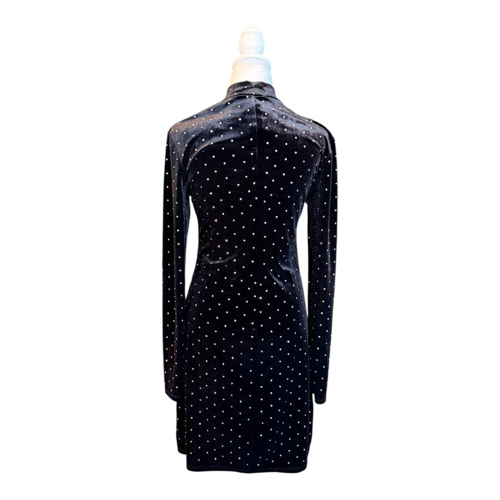 Velour Studded Mock Neck Black Dress - Picture 6 of 7